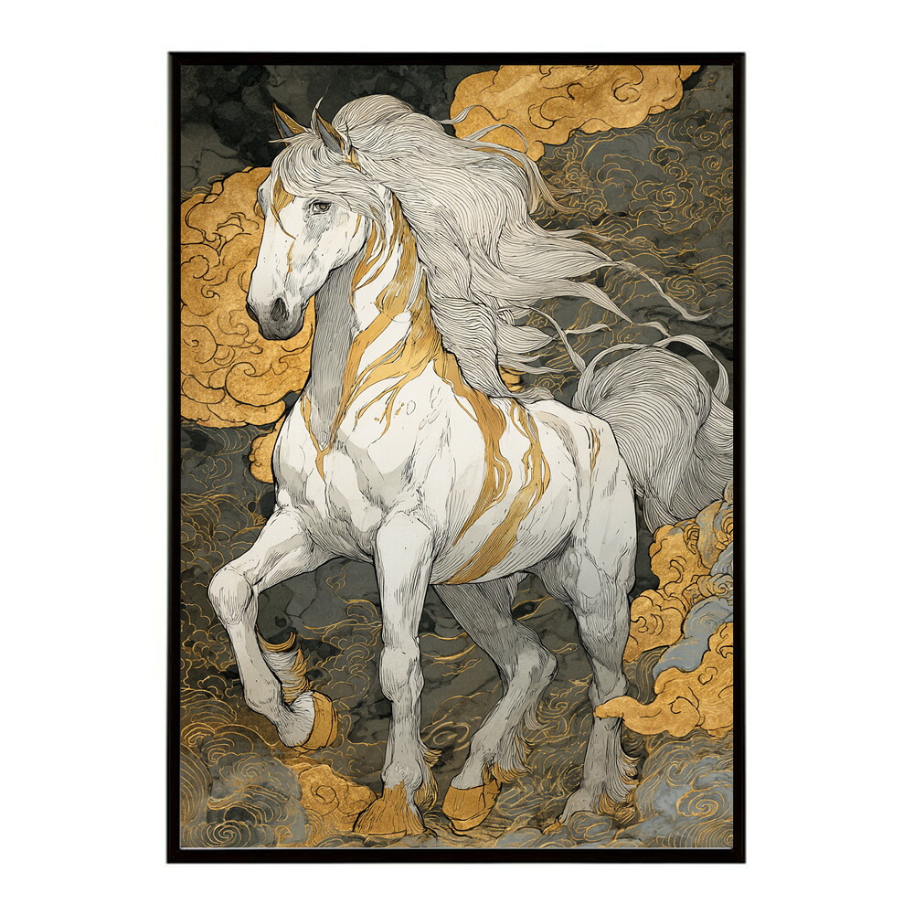 ポスター 馬 アートポスター おしゃれ 絵画 風 イラスト 日本画 浮世絵 風 インテリア 壁掛け モダン 和モダン リビング 玄関 寝室インテリア おしゃれ プリントポスター フォト イラスト お洒落 特大 大きい【km-poster-1586】