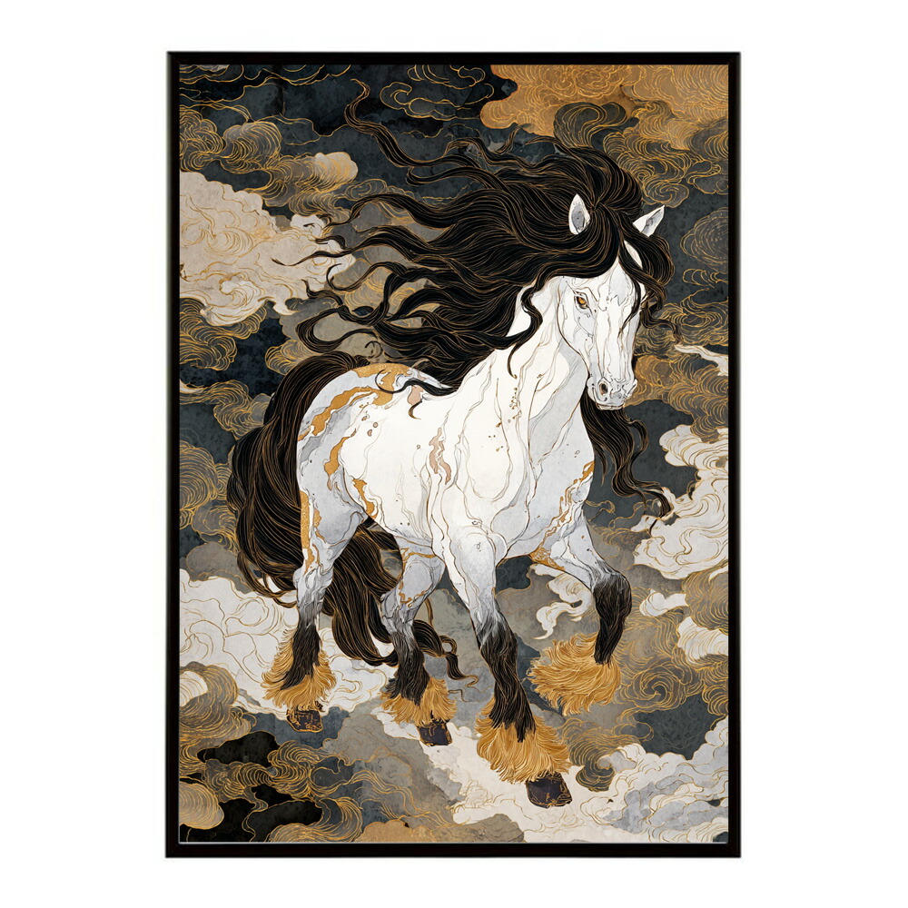 ポスター 馬 アートポスター おしゃれ 絵画 風 イラスト 日本画 浮世絵 風 インテリア 壁掛け モダン 和モダン リビング 玄関 寝室インテリア おしゃれ プリントポスター フォト イラスト お洒落 特大 大きい【km-poster-1591】