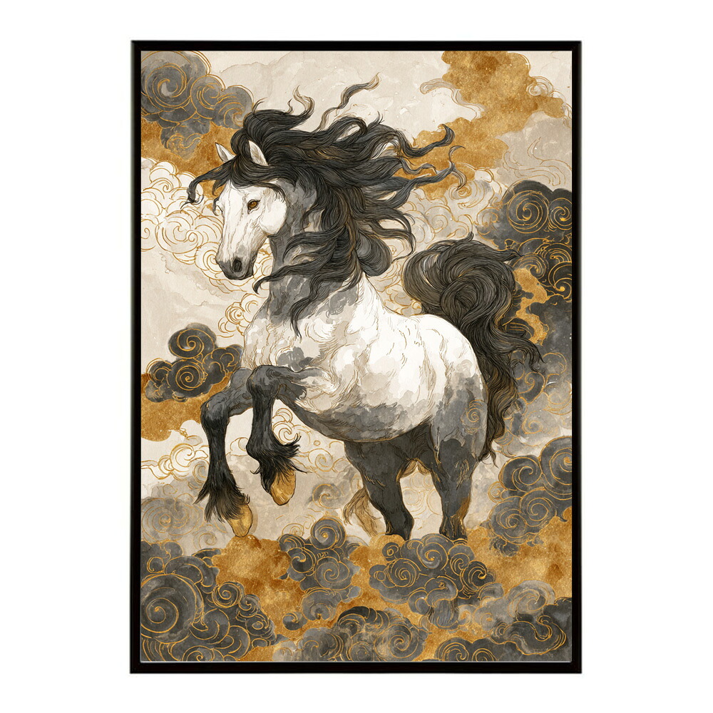 ポスター 馬 アートポスター おしゃれ 絵画 風 イラスト 日本画 浮世絵 風 インテリア 壁掛け モダン 和モダン リビング 玄関 寝室インテリア おしゃれ プリントポスター フォト イラスト お洒落 特大 大きい【km-poster-1619】