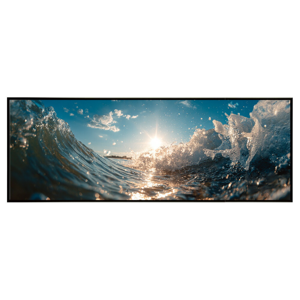 海 サーフ 西海岸 風景画 絵画 コースタル 波 ブルー サーフ 景色 風景 自然パノラマポスター (297mm×840mm) フレーム 横長 額縁 インテリア アルミフレーム 絵画 作品 水平 アート 【pn-poster-562】
