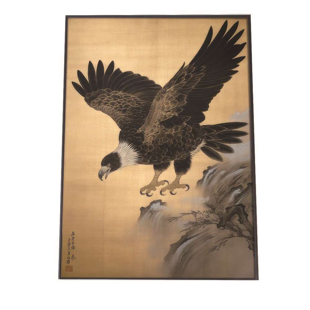 【アンティーク】額縁 額装 壁掛け 水墨画 山水画 山 鳥 鷲 鷹 オブジェ 楽天市場】鷹 タカ 猛禽類 鳥 金 縁起物 福 幸 風水 開運アート