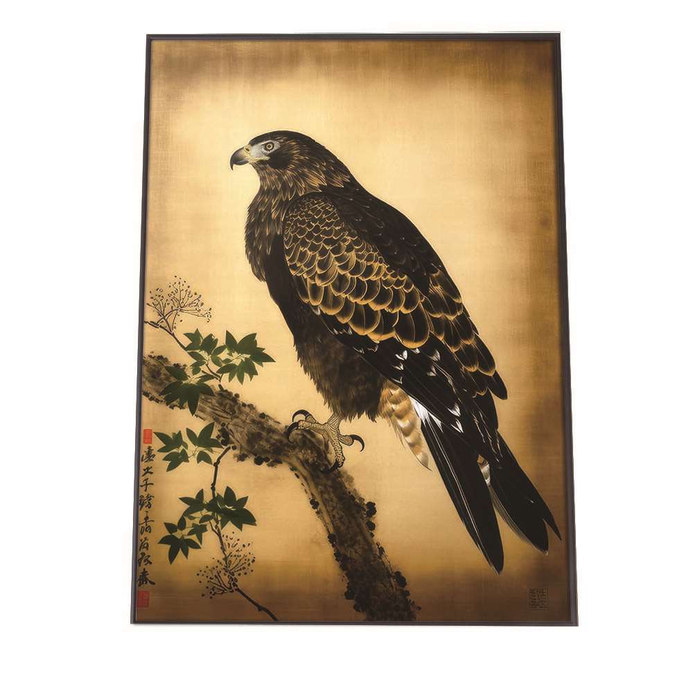 鷹 タカ 猛禽類 鳥 金 縁起物 福 幸 風水 開運アート 金運 和室 事務所 お祝い アイテム 事務所 ポスター グッズ 運気上昇 アートプリント ポスター インテリア おしゃれ フォト フレーム アート ゴールド【si-poster-419】