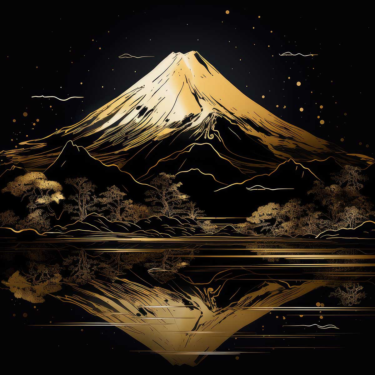 金の富士 金運 ゴールド 山 富士山 ご利益 運気 グッズ アイテム 開運 正方形ポスター 四角 デザイン ポスター スクエア ５センチ刻みでサイズ豊富 絵画【sq-poster-1008】