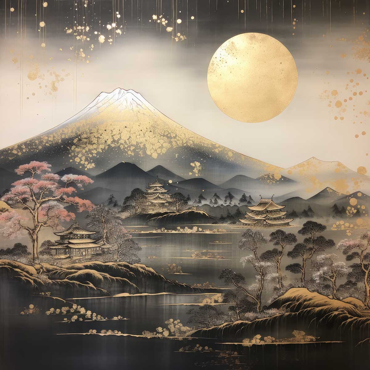 金の富士 金運 ゴールド 山 富士山 ご利益 運気 グッズ アイテム 開運 正方形ポスター 四角 デザイン ポスター スクエア ５センチ刻みでサイズ豊富 絵画【sq-poster-1019】