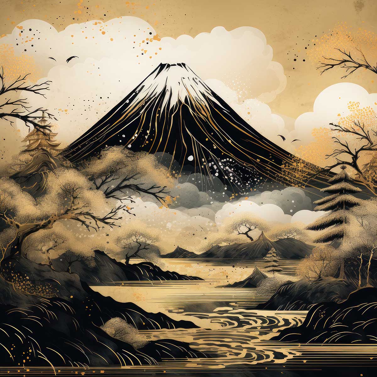 金の富士 金運 ゴールド 山 富士山 ご利益 運気 グッズ アイテム 開運 正方形ポスター 四角 デザイン ポスター スクエア ５センチ刻みでサイズ豊富 絵画【sq-poster-1027】｜ファッションポスターEFPI