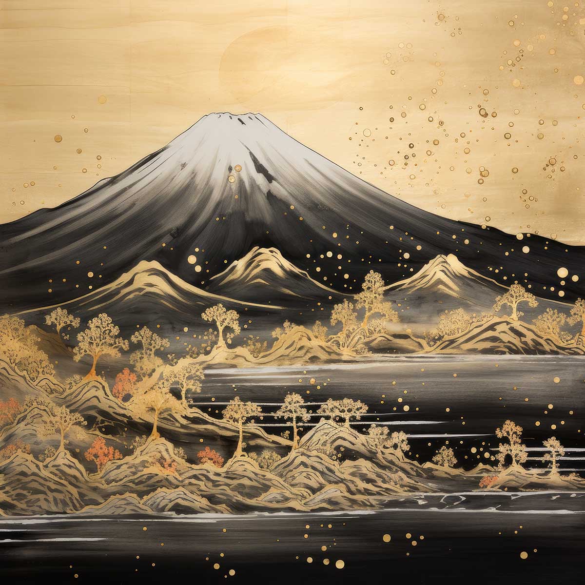 金の富士 金運 ゴールド 山 富士山 ご利益 運気 グッズ アイテム 開運 正方形ポスター 四角 デザイン ポスター スクエア ５センチ刻みでサイズ豊富 絵画【sq-poster-1031】
