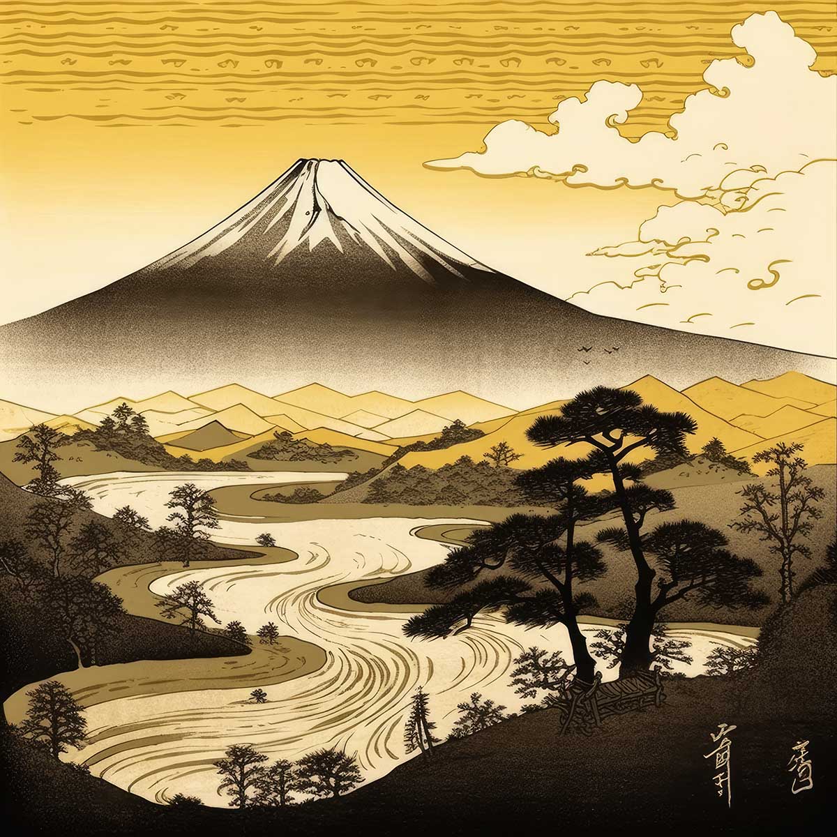 金の富士 金運 ゴールド 山 富士山 ご利益 運気 グッズ アイテム 開運 正方形ポスター 四角 デザイン ポスター スクエア ５センチ刻みでサイズ豊富 絵画【sq-poster-1043】