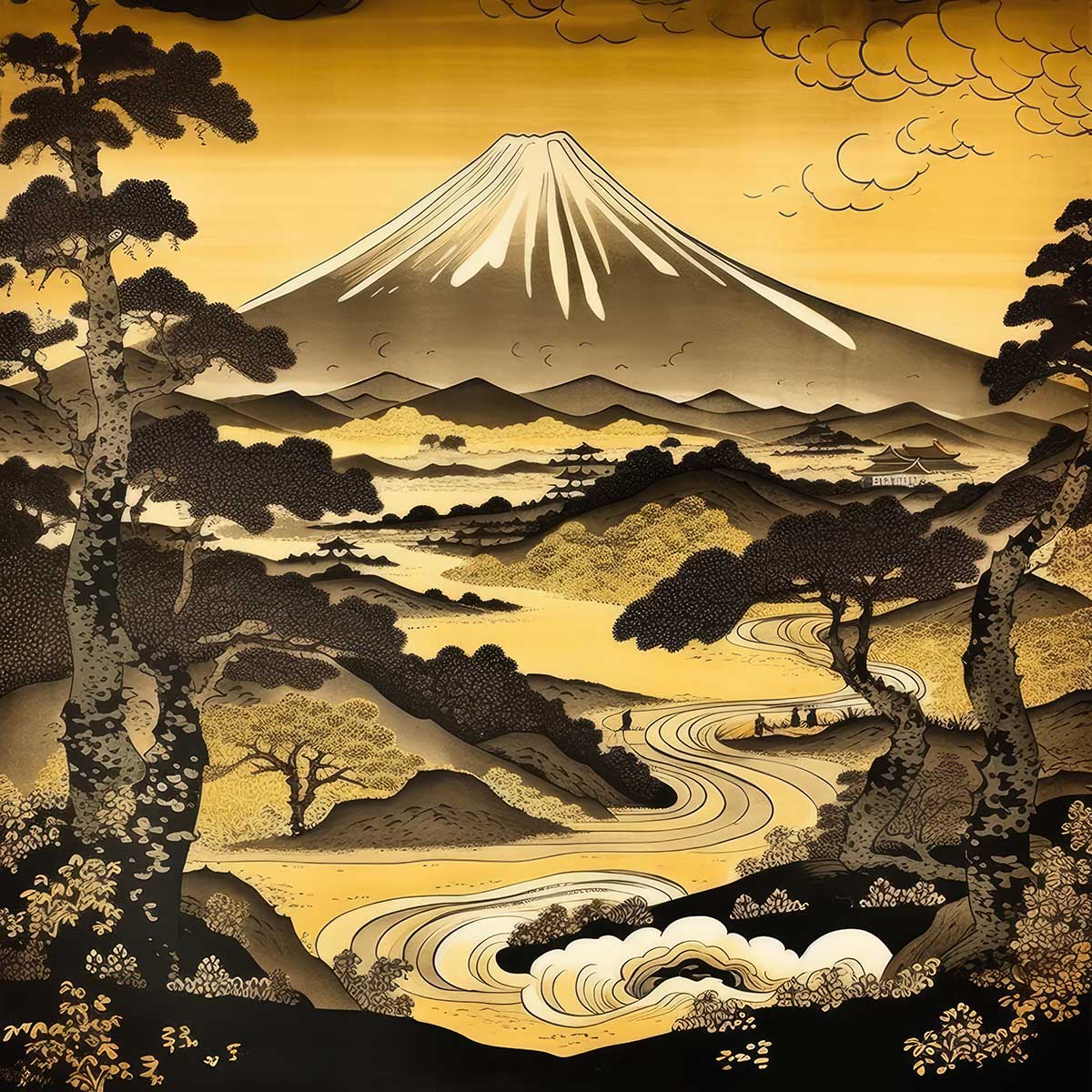 金の富士 金運 ゴールド 山 富士山 ご利益 運気 グッズ アイテム 開運 正方形ポスター 四角 デザイン ポスター スクエア ５センチ刻みでサイズ豊富 絵画【sq-poster-1045】｜ファッションポスターEFPI