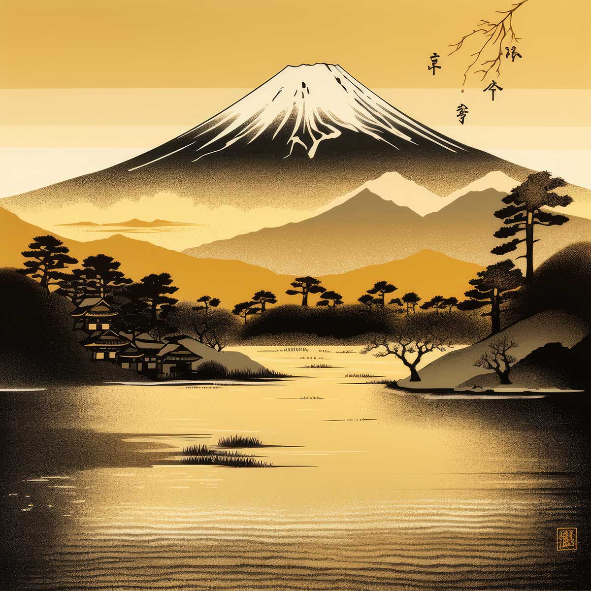 金の富士 金運 ゴールド 山 富士山 ご利益 運気 グッズ アイテム 開運 正方形ポスター 四角 デザイン ポスター スクエア ５センチ刻みでサイズ豊富 絵画【sq-poster-1057】