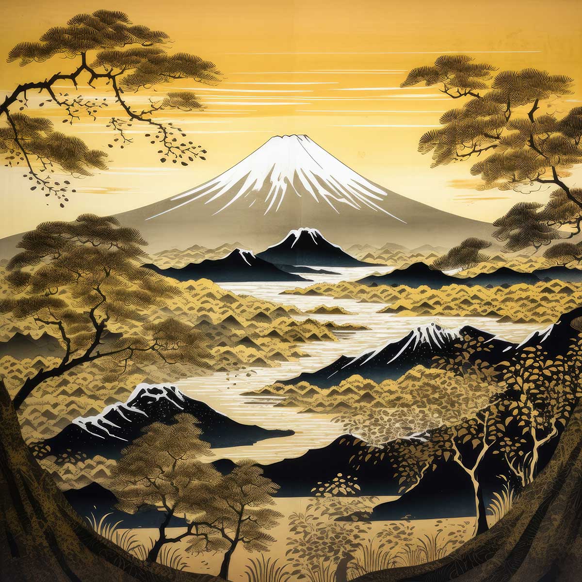 金の富士 金運 ゴールド 山 富士山 ご利益 運気 グッズ アイテム 開運 正方形ポスター 四角 デザイン ポスター スクエア 5センチ刻みでサイズ豊富 絵画【sq-poster-1058】|ファッションポスターEFPI