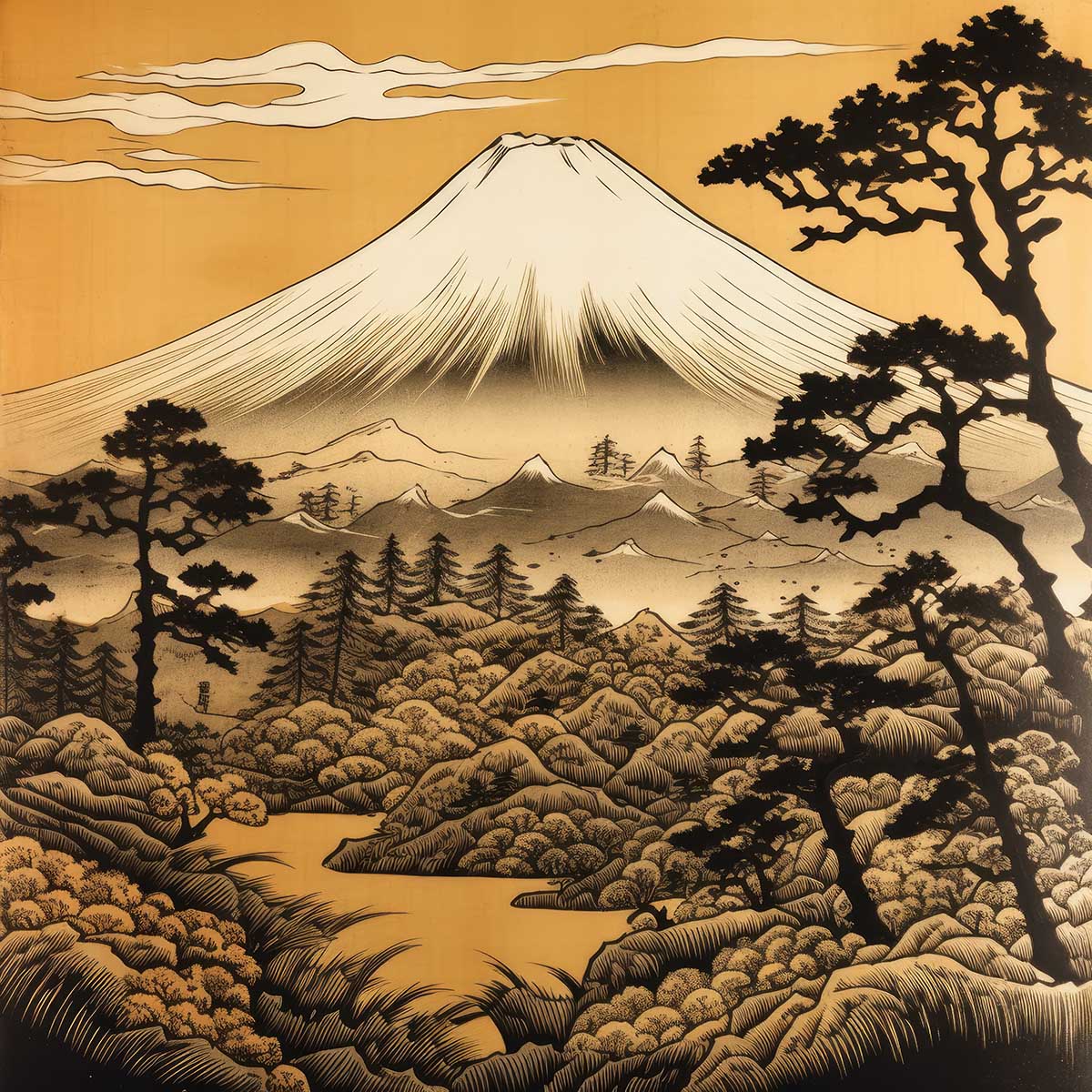 金の富士 金運 ゴールド 山 富士山 ご利益 運気 グッズ アイテム 開運 正方形ポスター 四角 デザイン ポスター スクエア ５センチ刻みでサイズ豊富 絵画【sq-poster-1060】