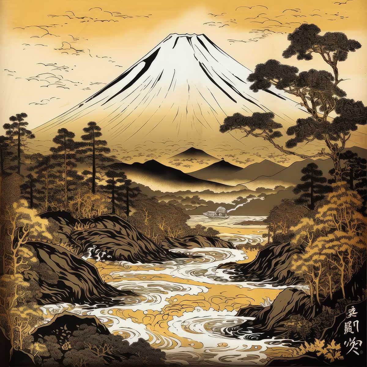 金の富士 金運 ゴールド 山 富士山 ご利益 運気 グッズ アイテム 開運 正方形ポスター 四角 デザイン ポスター スクエア 5センチ刻みでサイズ豊富 絵画【sq-poster-1062】|ファッションポスターEFPI
