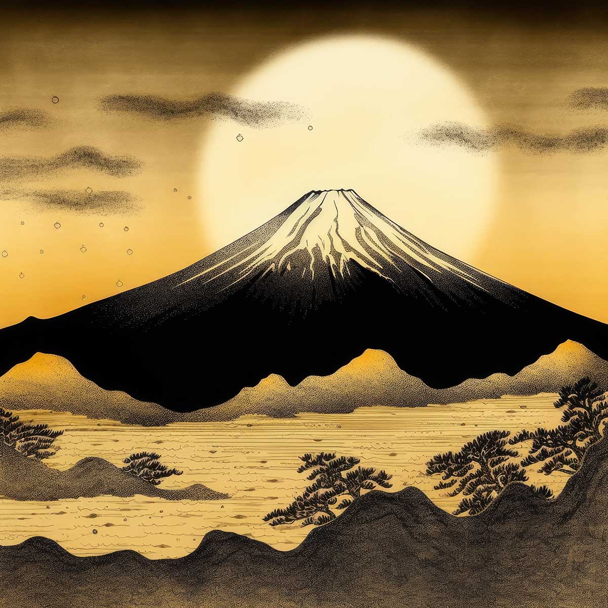 金の富士 金運 ゴールド 山 富士山 ご利益 運気 グッズ アイテム 開運 正方形ポスター 四角 デザイン ポスター スクエア 5センチ刻みでサイズ豊富 絵画【sq-poster-1070】