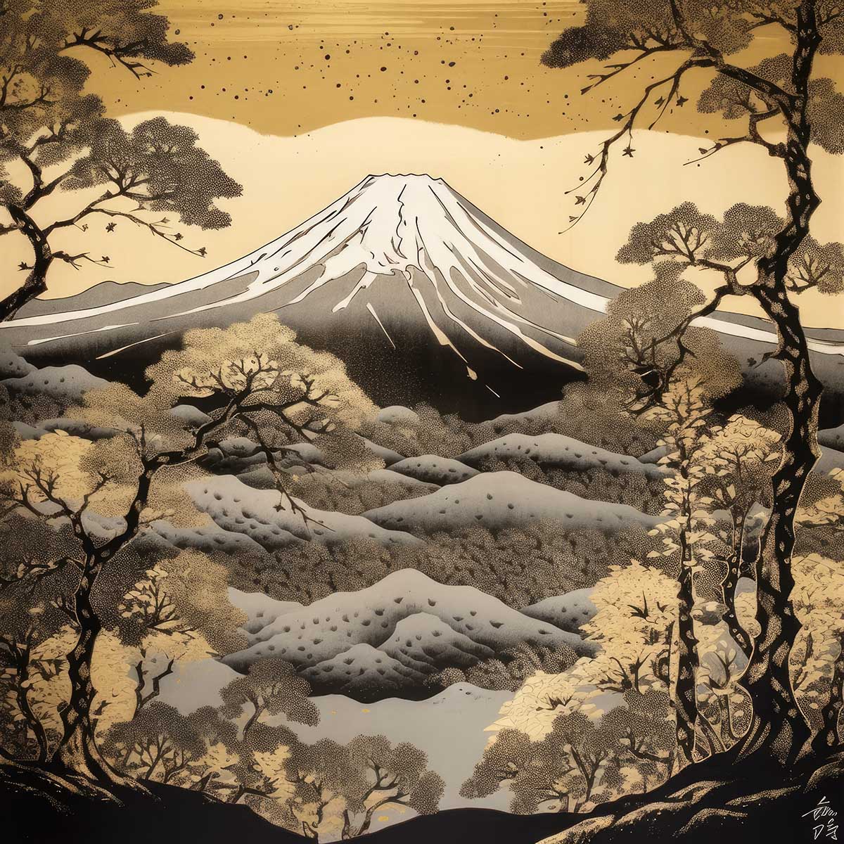 金の富士 金運 ゴールド 山 富士山 ご利益 運気 グッズ アイテム 開運 正方形ポスター 四角 デザイン ポスター スクエア ５センチ刻みでサイズ豊富 絵画【sq-poster-1083】