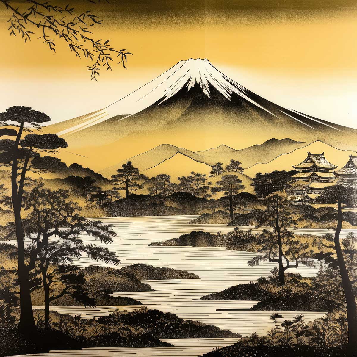 金の富士 金運 ゴールド 山 富士山 ご利益 運気 グッズ アイテム 開運 正方形ポスター 四角 デザイン ポスター スクエア ５センチ刻みでサイズ豊富 絵画【sq-poster-1091】