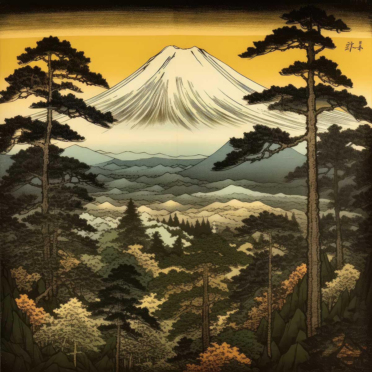 金の富士 金運 ゴールド 山 富士山 ご利益 運気 グッズ アイテム 開運 正方形ポスター 四角 デザイン ポスター スクエア ５センチ刻みでサイズ豊富 絵画【sq-poster-1094】