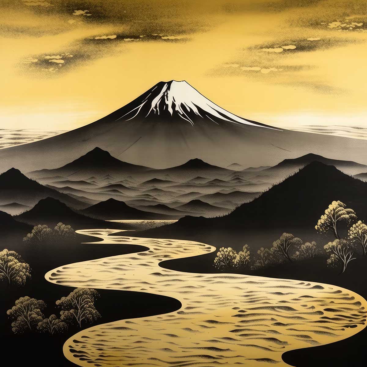 金の富士 金運 ゴールド 山 富士山 ご利益 運気 グッズ アイテム 開運 正方形ポスター 四角 デザイン ポスター スクエア 5センチ刻みでサイズ豊富 絵画【sq-poster-1117】