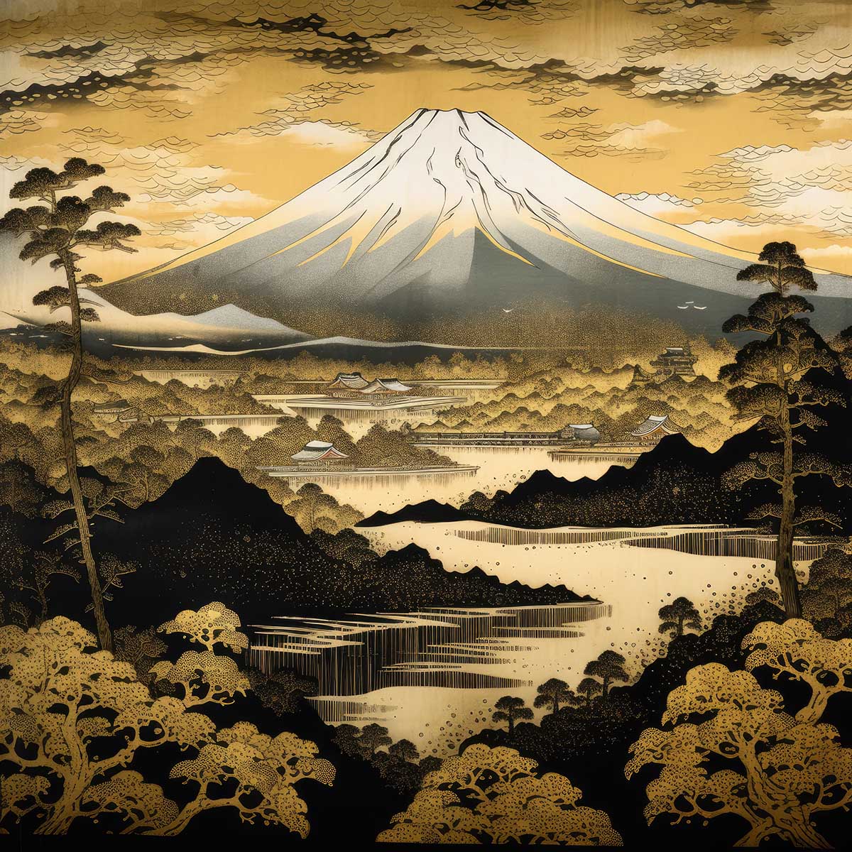 金の富士 金運 ゴールド 山 富士山 ご利益 運気 グッズ アイテム 開運 正方形ポスター 四角 デザイン ポスター スクエア 5センチ刻みでサイズ豊富 絵画【sq-poster-1121】|ファッションポスターEFPI