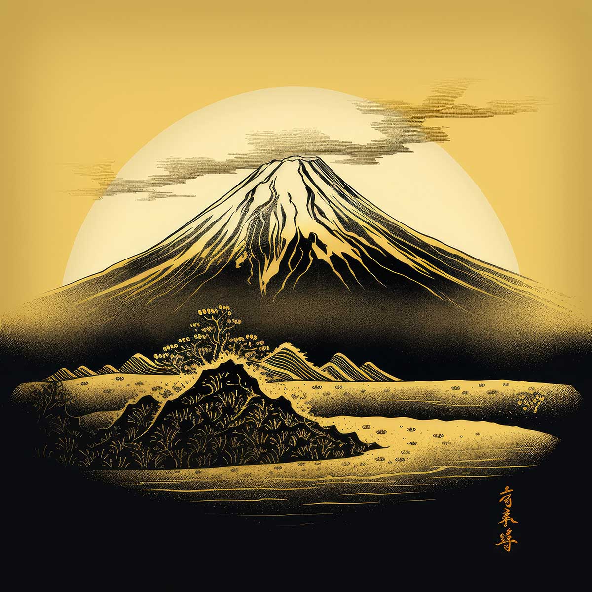 金の富士 金運 ゴールド 山 富士山 ご利益 運気 グッズ アイテム 開運 正方形ポスター 四角 デザイン ポスター スクエア ５センチ刻みでサイズ豊富 絵画【sq-poster-1122】｜ファッションポスターEFPI