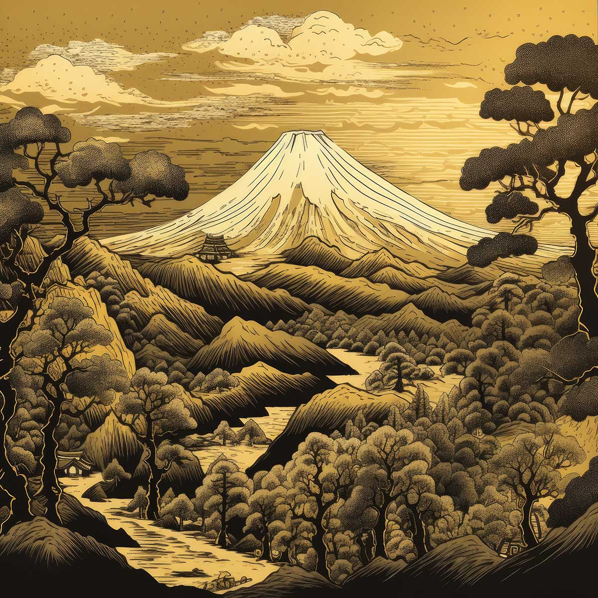 金の富士 金運 ゴールド 山 富士山 ご利益 運気 グッズ アイテム 開運 正方形ポスター 四角 デザイン ポスター スクエア 5センチ刻みでサイズ豊富 絵画【sq-poster-1126】|ファッションポスターEFPI