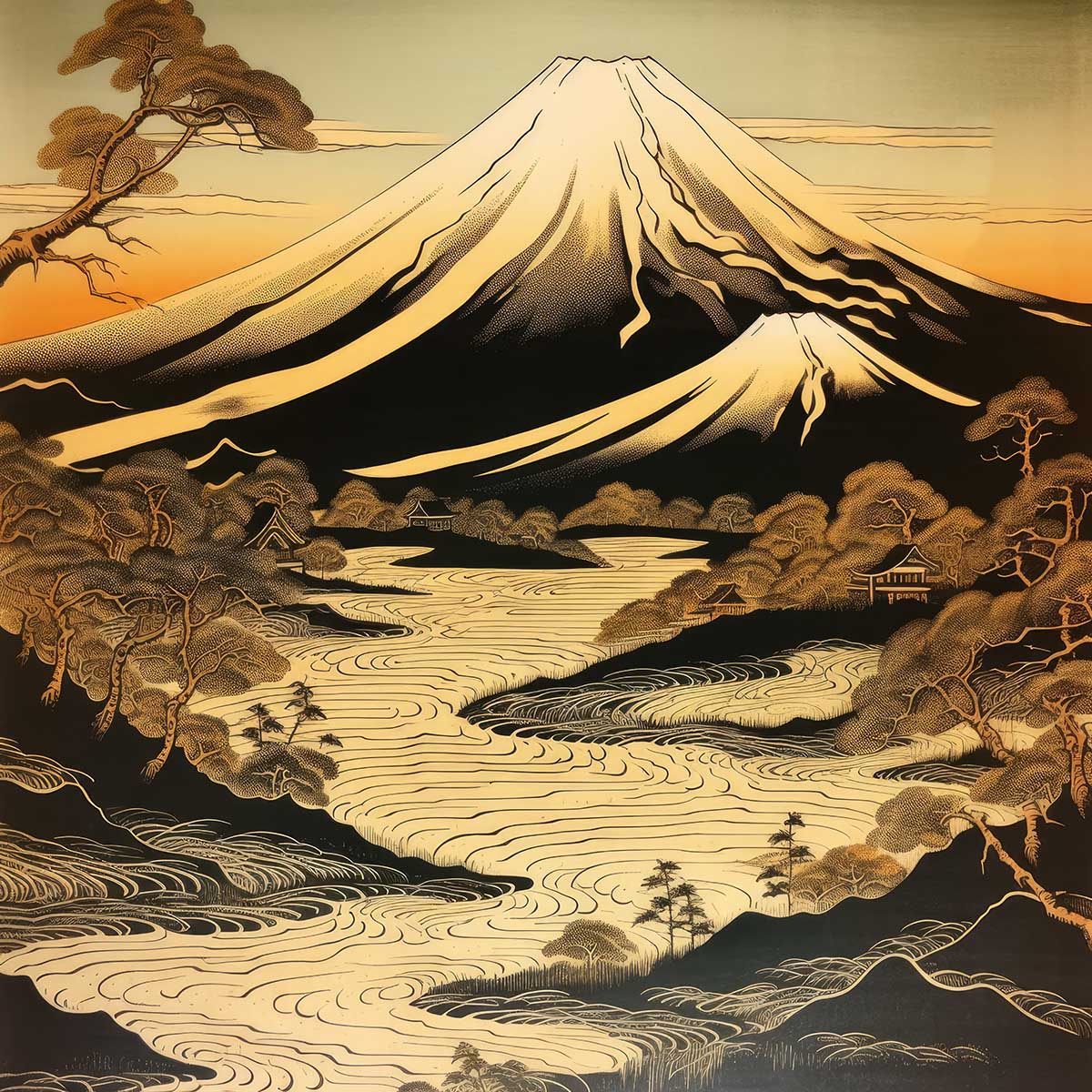 金の富士 金運 ゴールド 山 富士山 ご利益 運気 グッズ アイテム 開運 正方形ポスター 四角 デザイン ポスター スクエア ５センチ刻みでサイズ豊富 絵画【sq-poster-1128】