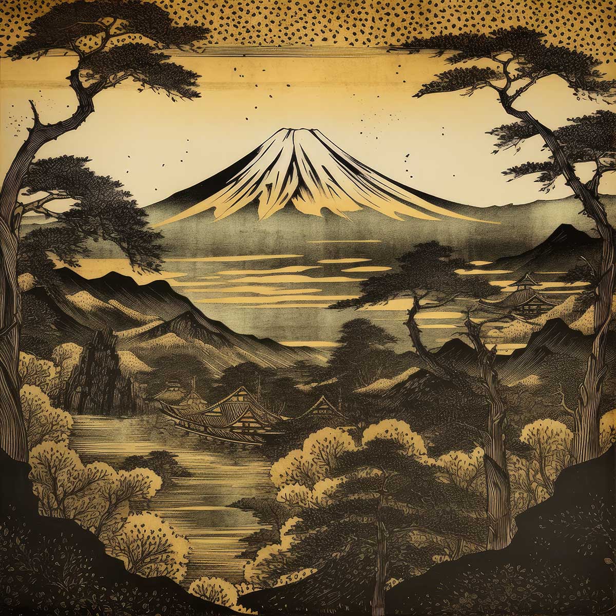 金の富士 金運 ゴールド 山 富士山 ご利益 運気 グッズ アイテム 開運 正方形ポスター 四角 デザイン ポスター スクエア ５センチ刻みでサイズ豊富 絵画【sq-poster-1130】