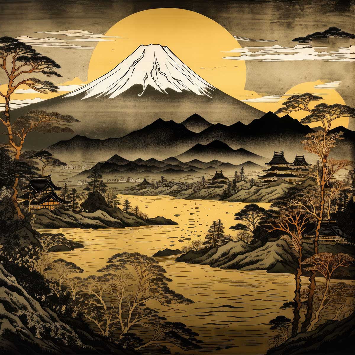 金の富士 金運 ゴールド 山 富士山 ご利益 運気 グッズ アイテム 開運 正方形ポスター 四角 デザイン ポスター スクエア 5センチ刻みでサイズ豊富 絵画【sq-poster-1134】|ファッションポスターEFPI