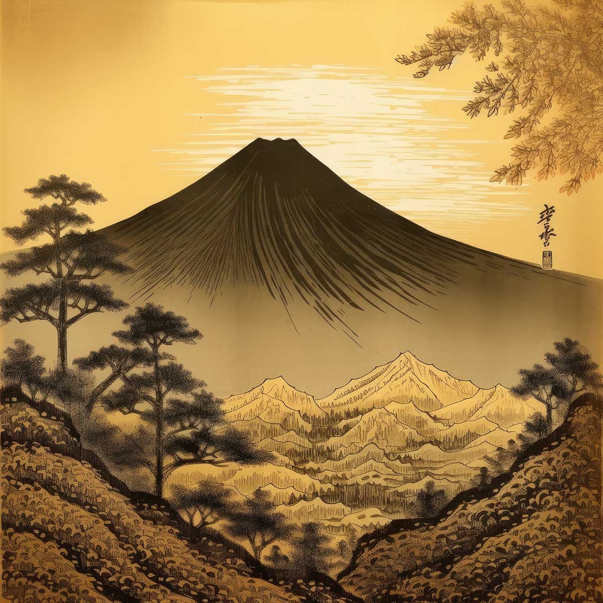 金の富士 金運 ゴールド 山 富士山 ご利益 運気 グッズ アイテム 開運 正方形ポスター 四角 デザイン ポスター スクエア ５センチ刻みでサイズ豊富 絵画【sq-poster-1156】