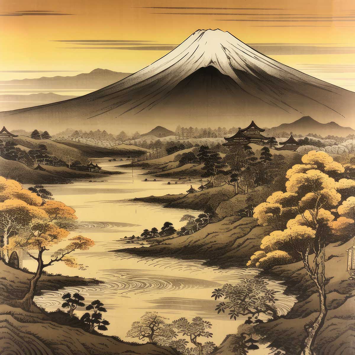 金の富士 金運 ゴールド 山 富士山 ご利益 運気 グッズ アイテム 開運 正方形ポスター 四角 デザイン ポスター スクエア ５センチ刻みでサイズ豊富 絵画【sq-poster-1162】｜ファッションポスターEFPI