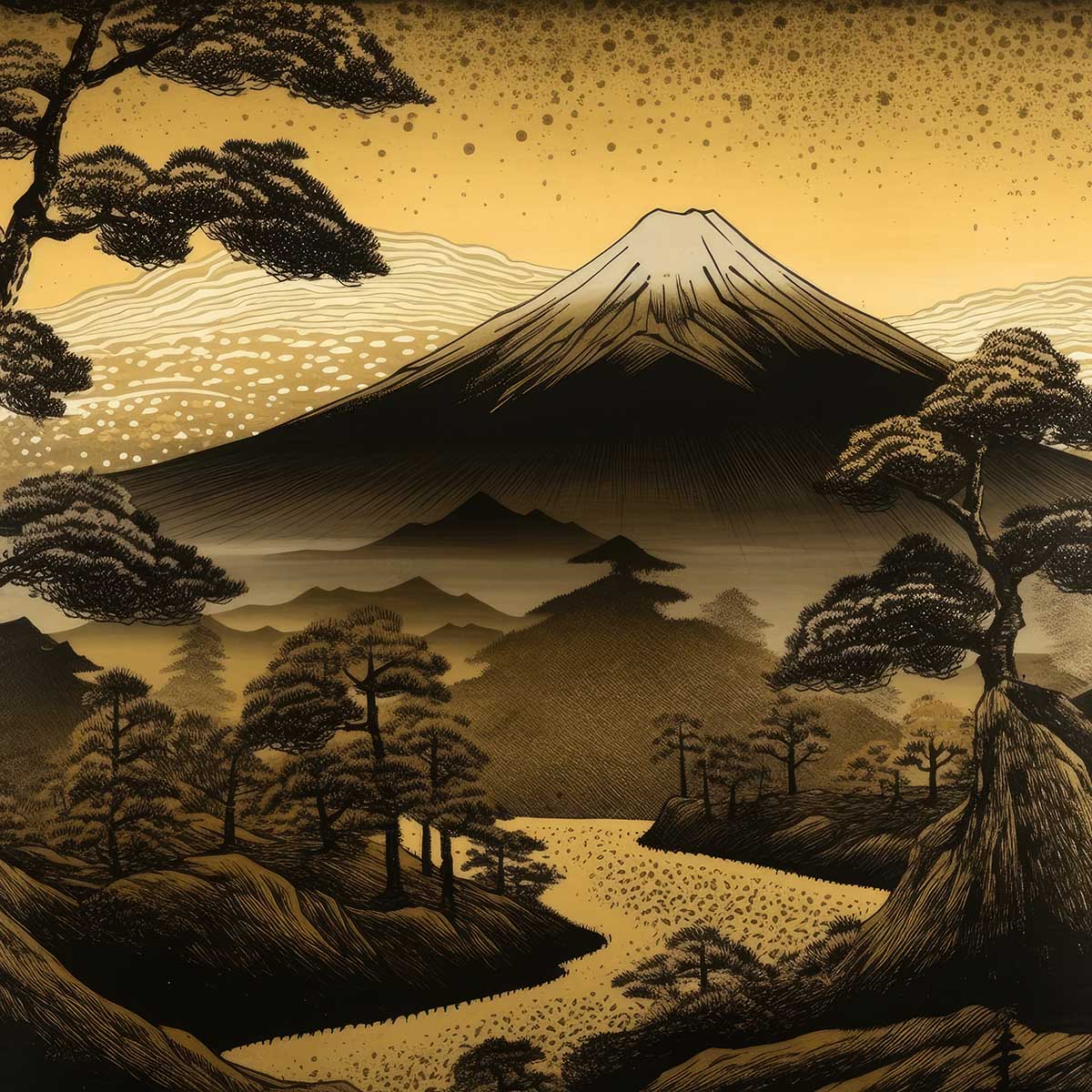 金の富士 金運 ゴールド 山 富士山 ご利益 運気 グッズ アイテム 開運 正方形ポスター 四角 デザイン ポスター スクエア ５センチ刻みでサイズ豊富 絵画【sq-poster-1165】