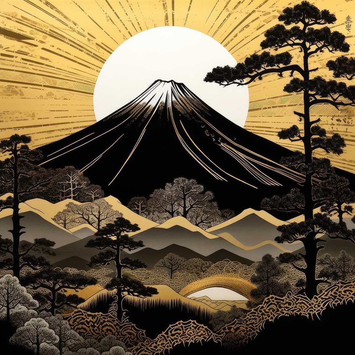金の富士 金運 ゴールド 山 富士山 ご利益 運気 グッズ アイテム 開運 正方形ポスター 四角 デザイン ポスター スクエア 5センチ刻みでサイズ豊富 絵画【sq-poster-1172】|ファッションポスターEFPI
