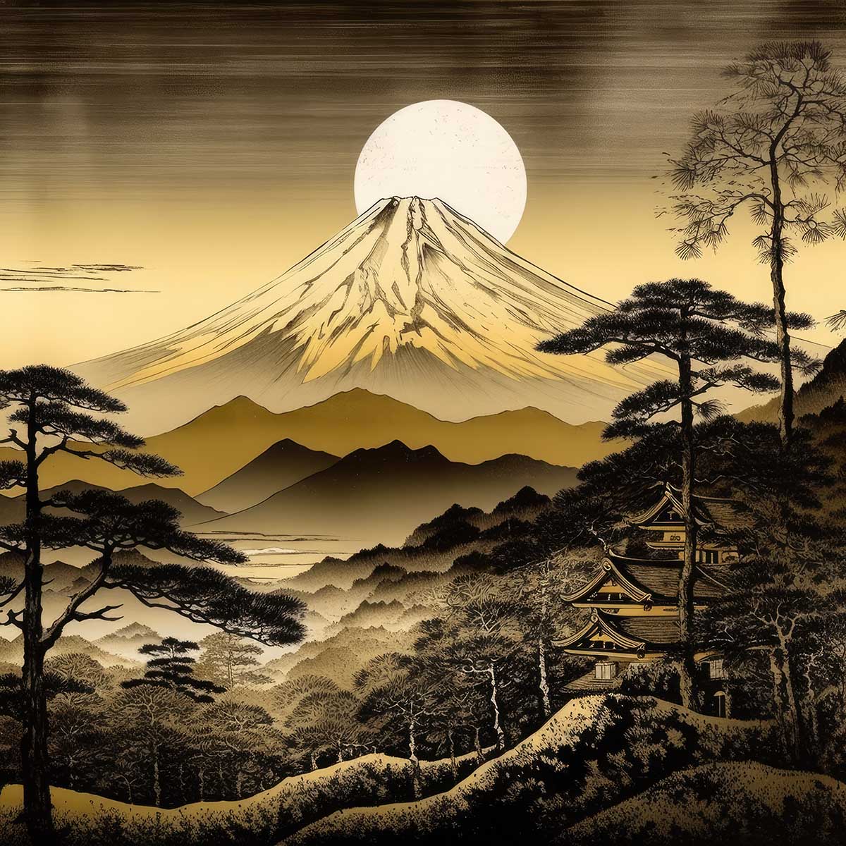 金の富士 金運 ゴールド 山 富士山 ご利益 運気 グッズ アイテム 開運 正方形ポスター 四角 デザイン ポスター スクエア ５センチ刻みでサイズ豊富 絵画【sq-poster-1174】