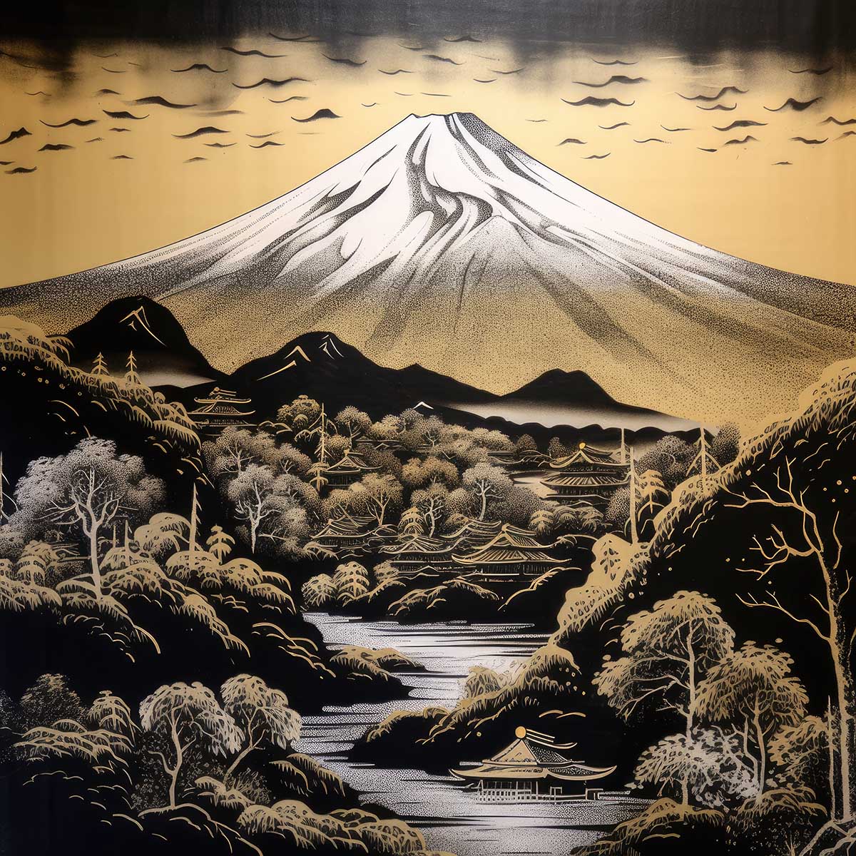 金の富士 金運 ゴールド 山 富士山 ご利益 運気 グッズ アイテム 開運 正方形ポスター 四角 デザイン ポスター スクエア ５センチ刻みでサイズ豊富 絵画【sq-poster-1177】｜ファッションポスターEFPI