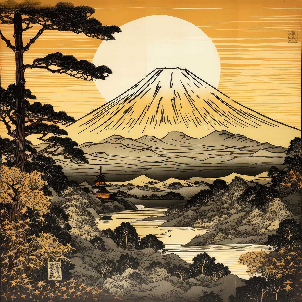 金の富士 金運 ゴールド 山 富士山 ご利益 運気 グッズ アイテム 開運 正方形ポスター 四角 デザイン ポスター スクエア ５センチ刻みでサイズ豊富 絵画【sq-poster-1178】