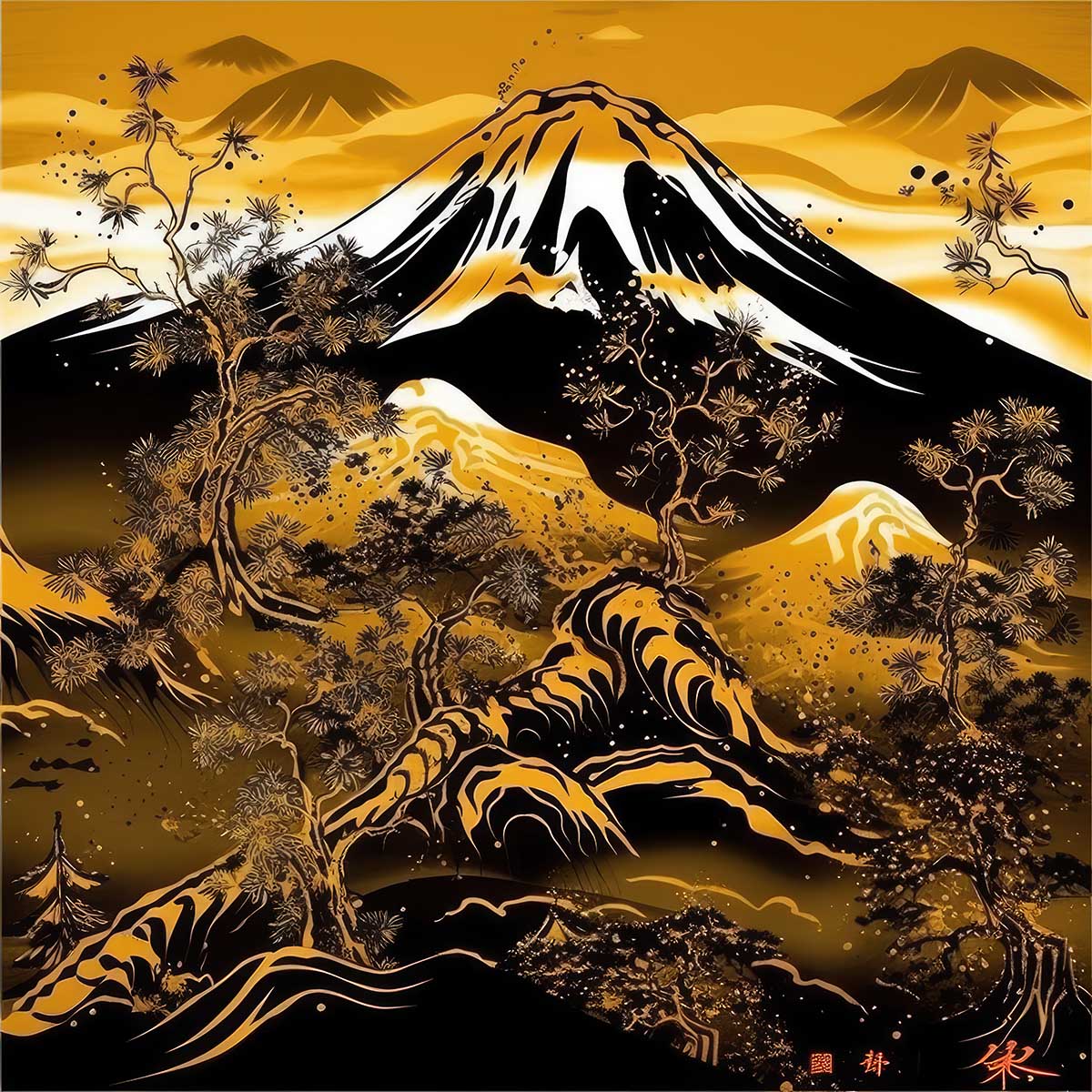 金の富士 金運 ゴールド 山 富士山 ご利益 運気 グッズ アイテム 開運 正方形ポスター 四角 デザイン ポスター スクエア 5センチ刻みでサイズ豊富 絵画【sq-poster-1181】|ファッションポスターEFPI