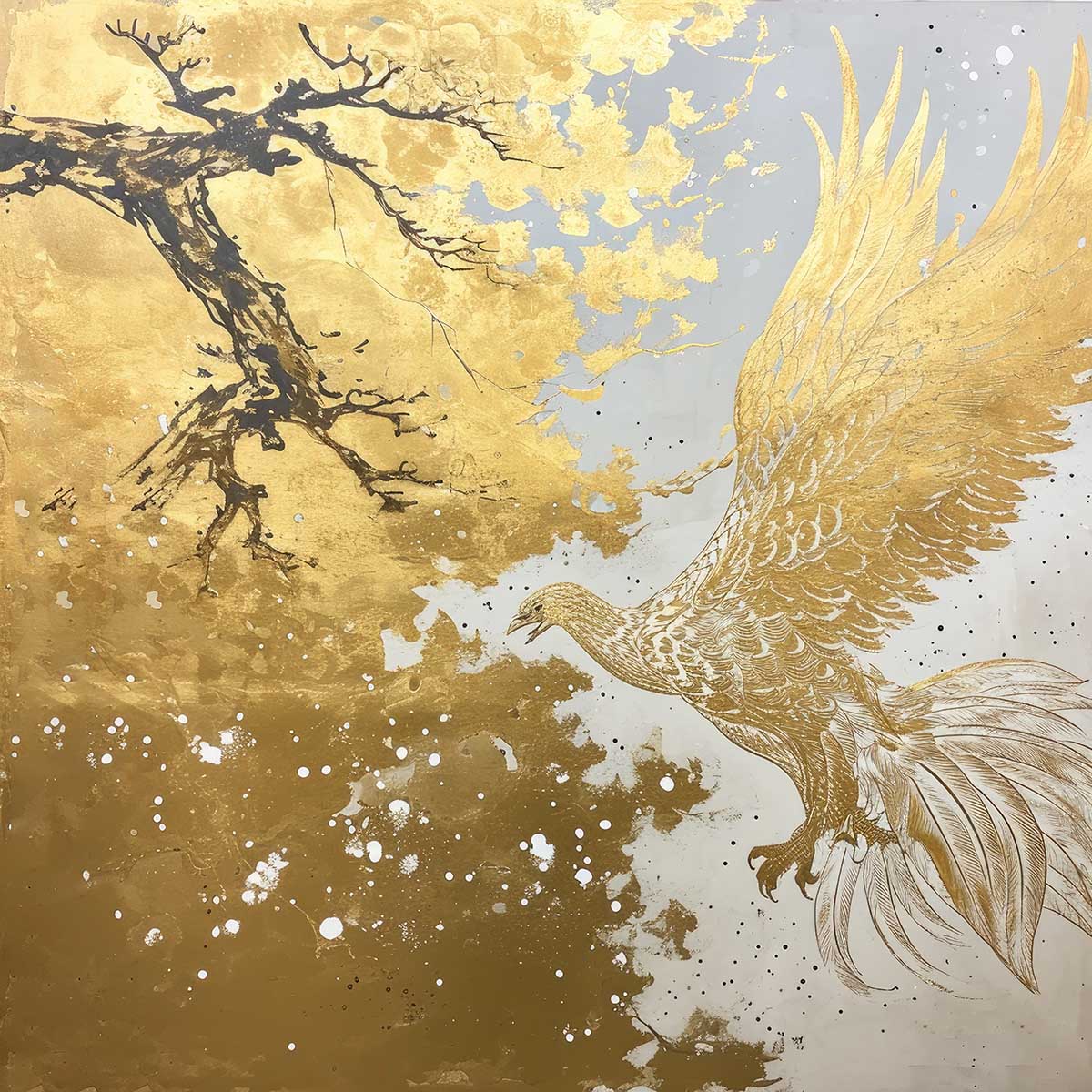 鳳凰 ほうおう フェニックス 開運 正方形ポスター 豪華 絵画風 掛け軸風 浮世絵 金運 開運 グッズ 魔除け 鬼門 風水 幸せ 幸福 金 ゴールド 福 四角 デザイン ポスター スクエア インテリア デザイン プリント お洒落 かっこいい【sq-poster-1330】