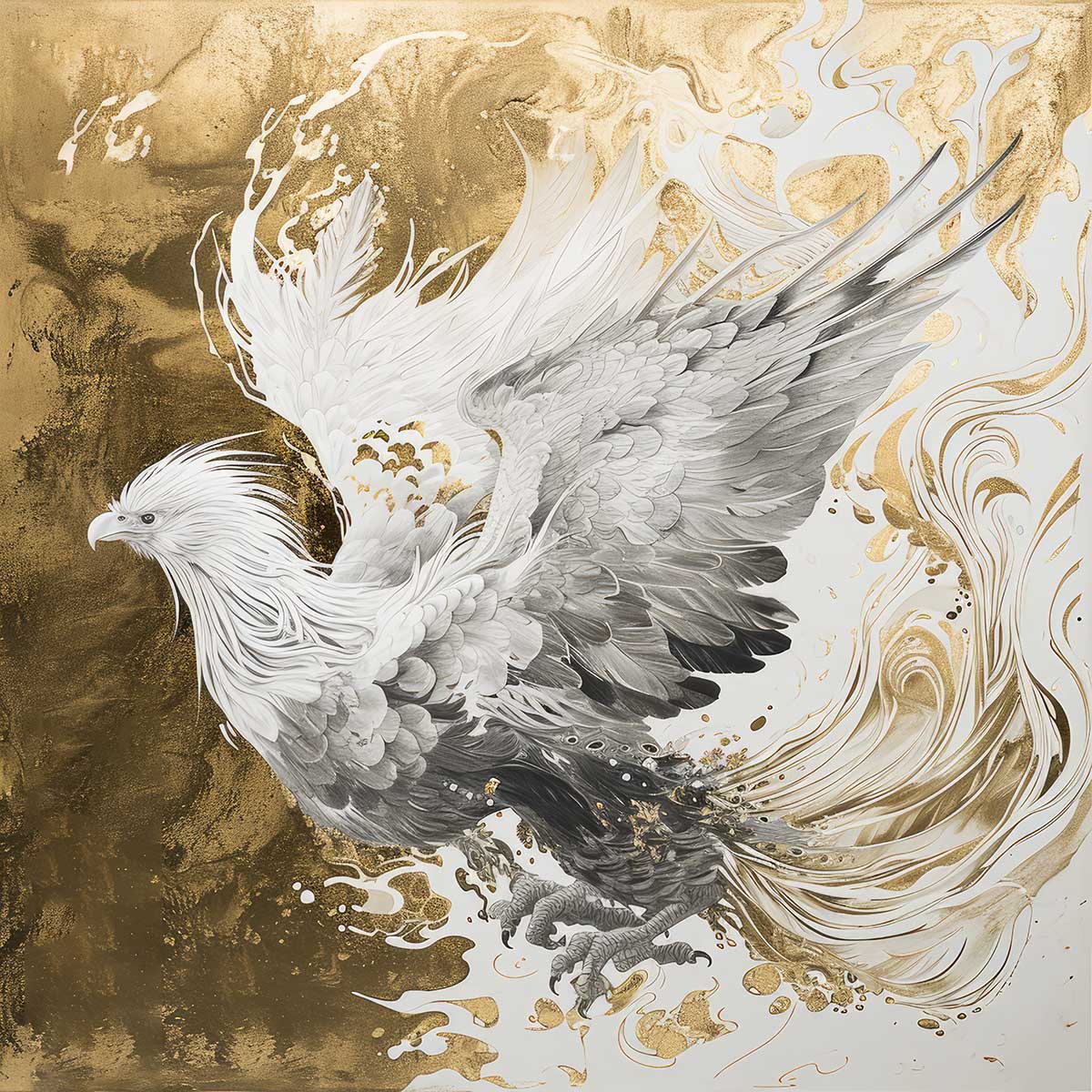 鳳凰 ほうおう フェニックス 開運 正方形ポスター 豪華 絵画風 掛け軸風 浮世絵 金運 開運 グッズ 魔除け 鬼門 風水 幸せ 幸福 金 ゴールド 福 四角 デザイン ポスター スクエア インテリア デザイン プリント お洒落 かっこいい【sq-poster-1338】