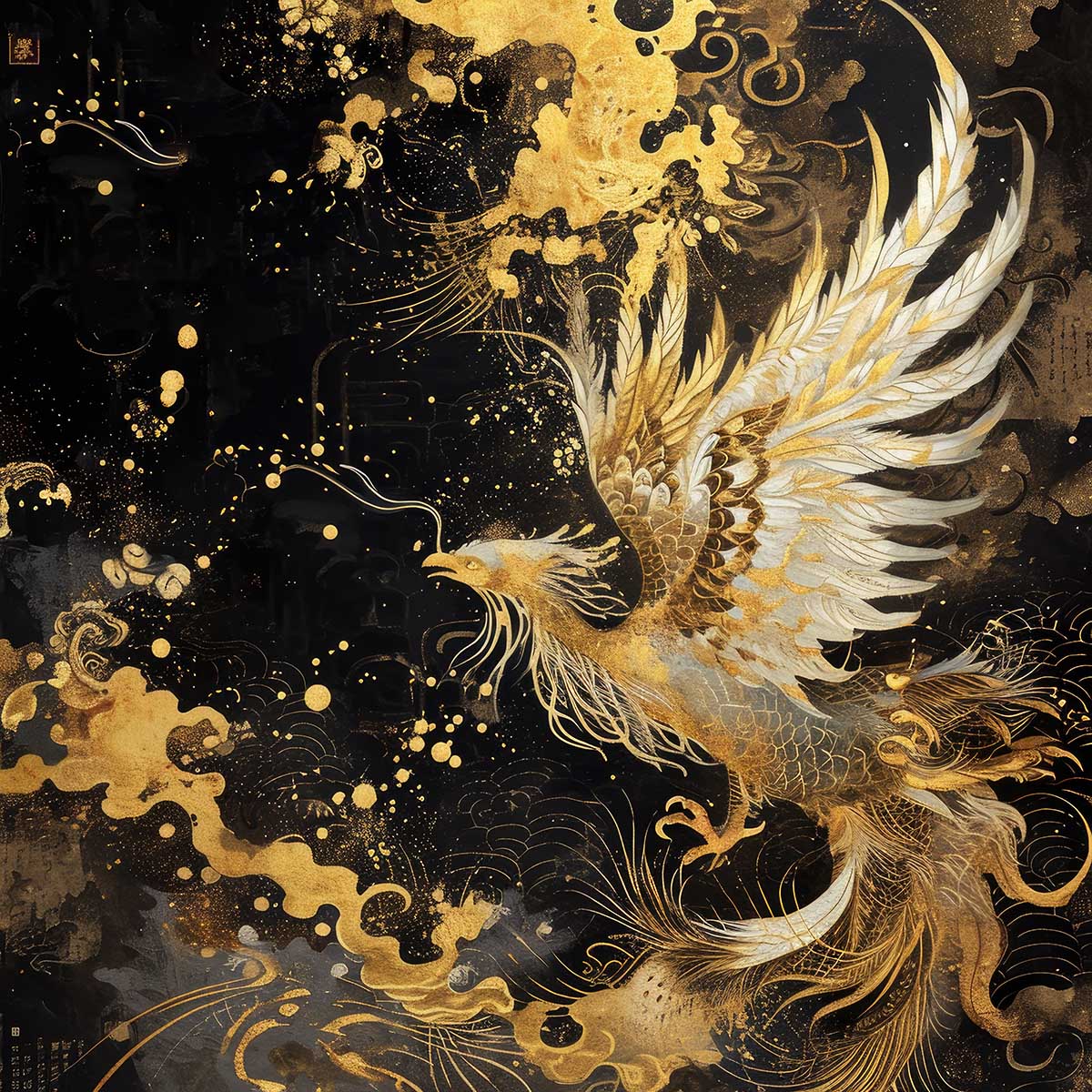 鳳凰 ほうおう フェニックス 開運 正方形ポスター 豪華 絵画風 掛け軸風 浮世絵 金運 開運 グッズ 魔除け 鬼門 風水 幸せ 幸福 金 ゴールド 福 四角 デザイン ポスター スクエア インテリア デザイン プリント お洒落 かっこいい【sq-poster-1342】|ファッションポスターEFPI