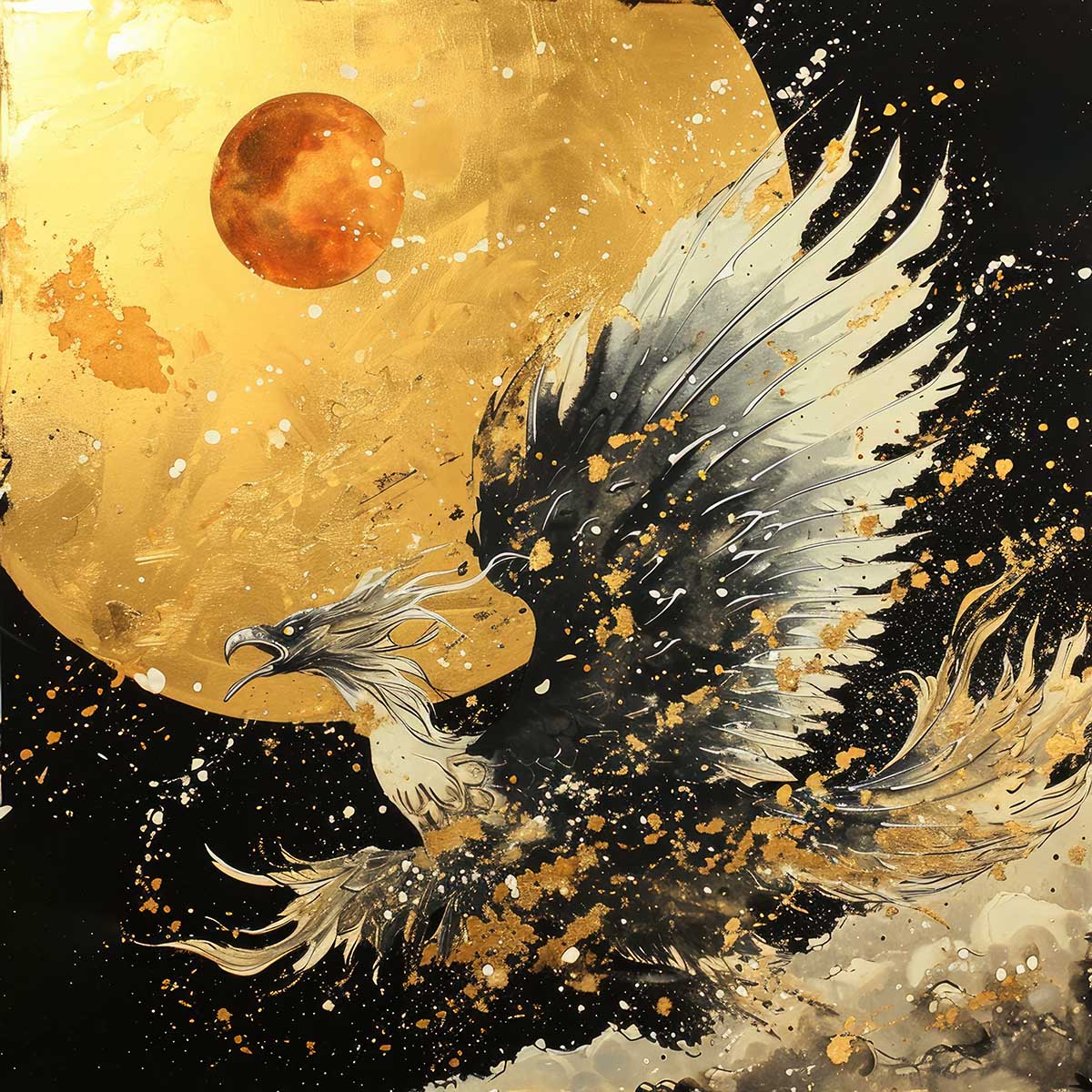 鳳凰 ほうおう フェニックス 開運 正方形ポスター 豪華 絵画風 掛け軸風 浮世絵 金運 開運 グッズ 魔除け 鬼門 風水 幸せ 幸福 金 ゴールド 福 四角 デザイン ポスター スクエア インテリア デザイン プリント お洒落 かっこいい【sq-poster-1343】|ファッションポスターEFPI