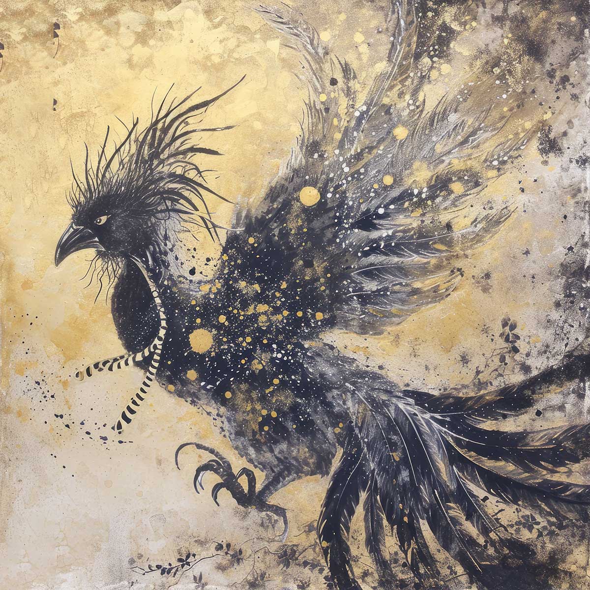 鳳凰 ほうおう フェニックス 開運 正方形ポスター 豪華 絵画風 掛け軸風 浮世絵 金運 開運 グッズ 魔除け 鬼門 風水 幸せ 幸福 金 ゴールド 福 四角 デザイン ポスター スクエア インテリア デザイン プリント お洒落 かっこいい【sq-poster-1352】