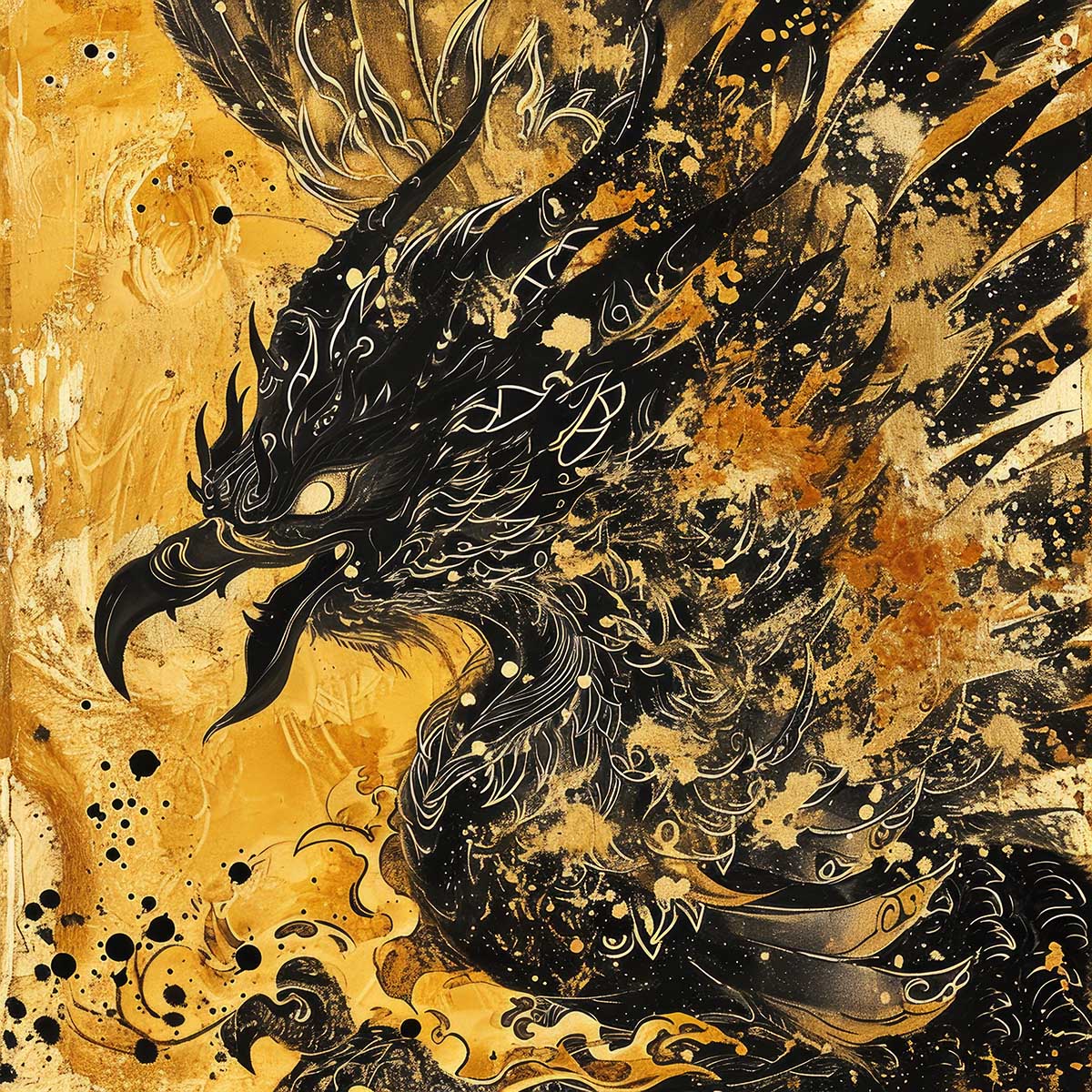 鳳凰 ほうおう フェニックス 開運 正方形ポスター 豪華 絵画風 掛け軸風 浮世絵 金運 開運 グッズ 魔除け 鬼門 風水 幸せ 幸福 金 ゴールド 福 四角 デザイン ポスター スクエア インテリア デザイン プリント お洒落 かっこいい【sq-poster-1354】|ファッションポスターEFPI