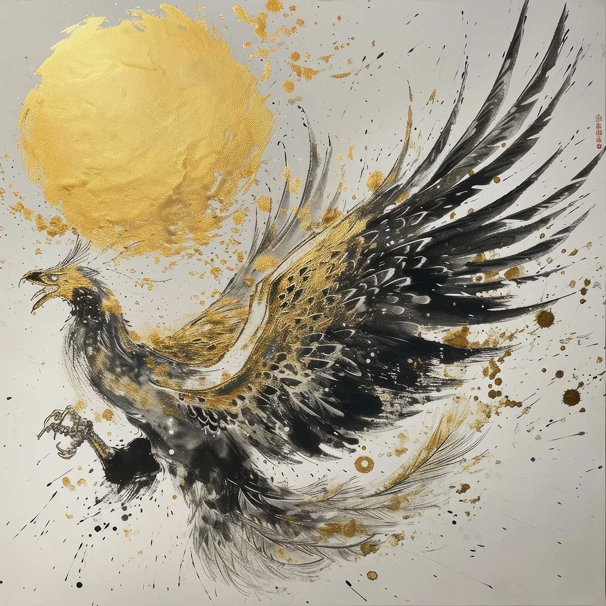鳳凰 ほうおう フェニックス 開運 正方形ポスター 豪華 絵画風 掛け軸風 浮世絵 金運 開運 グッズ 魔除け 鬼門 風水 幸せ 幸福 金 ゴールド 福 四角 デザイン ポスター スクエア インテリア デザイン プリント お洒落 かっこいい【sq-poster-1365】｜ファッションポスターEFPI