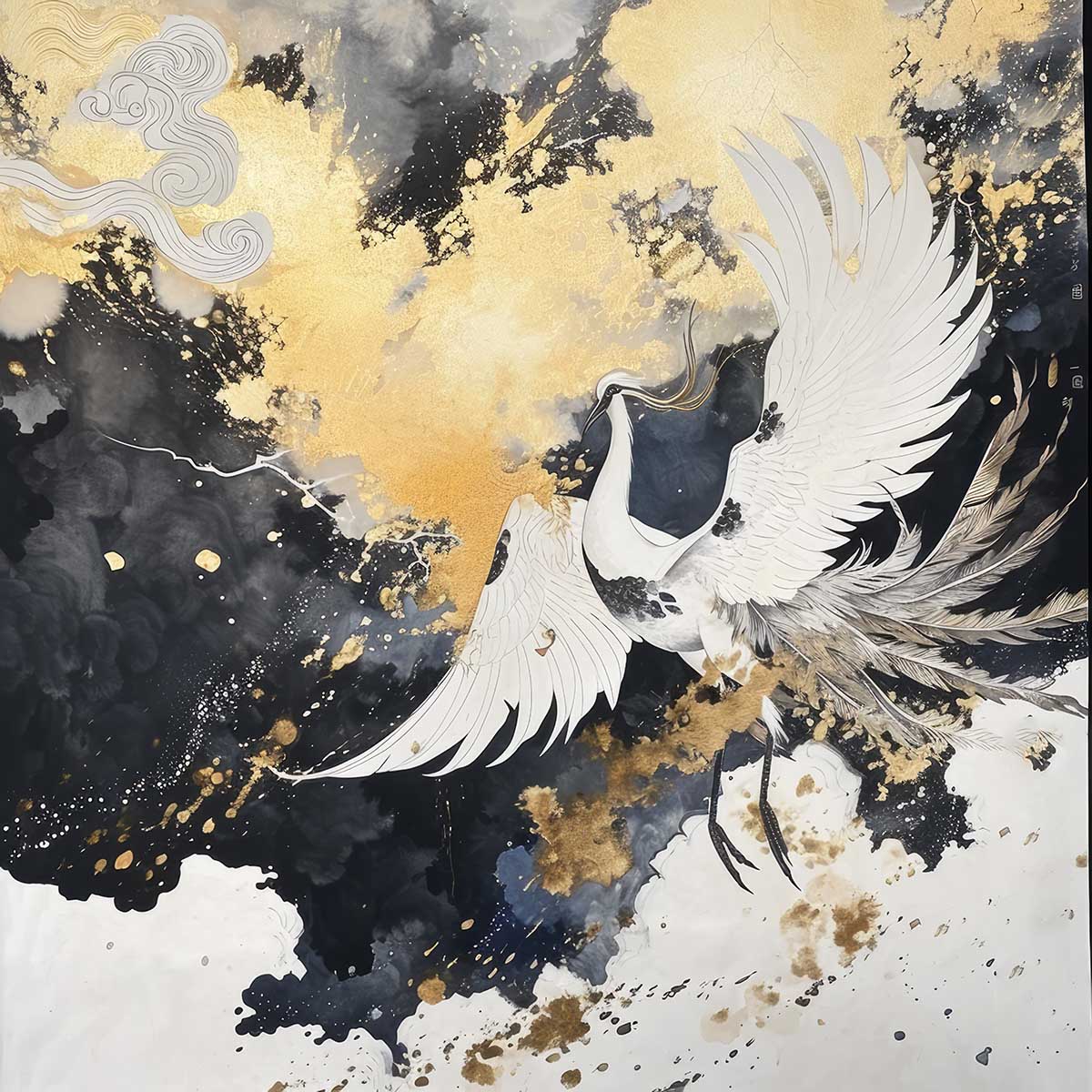 鳳凰 ほうおう フェニックス 開運 正方形ポスター 豪華 絵画風 掛け軸風 浮世絵 金運 開運 グッズ 魔除け 鬼門 風水 幸せ 幸福 金 ゴールド 福 四角 デザイン ポスター スクエア インテリア デザイン プリント お洒落 かっこいい【sq-poster-1393】