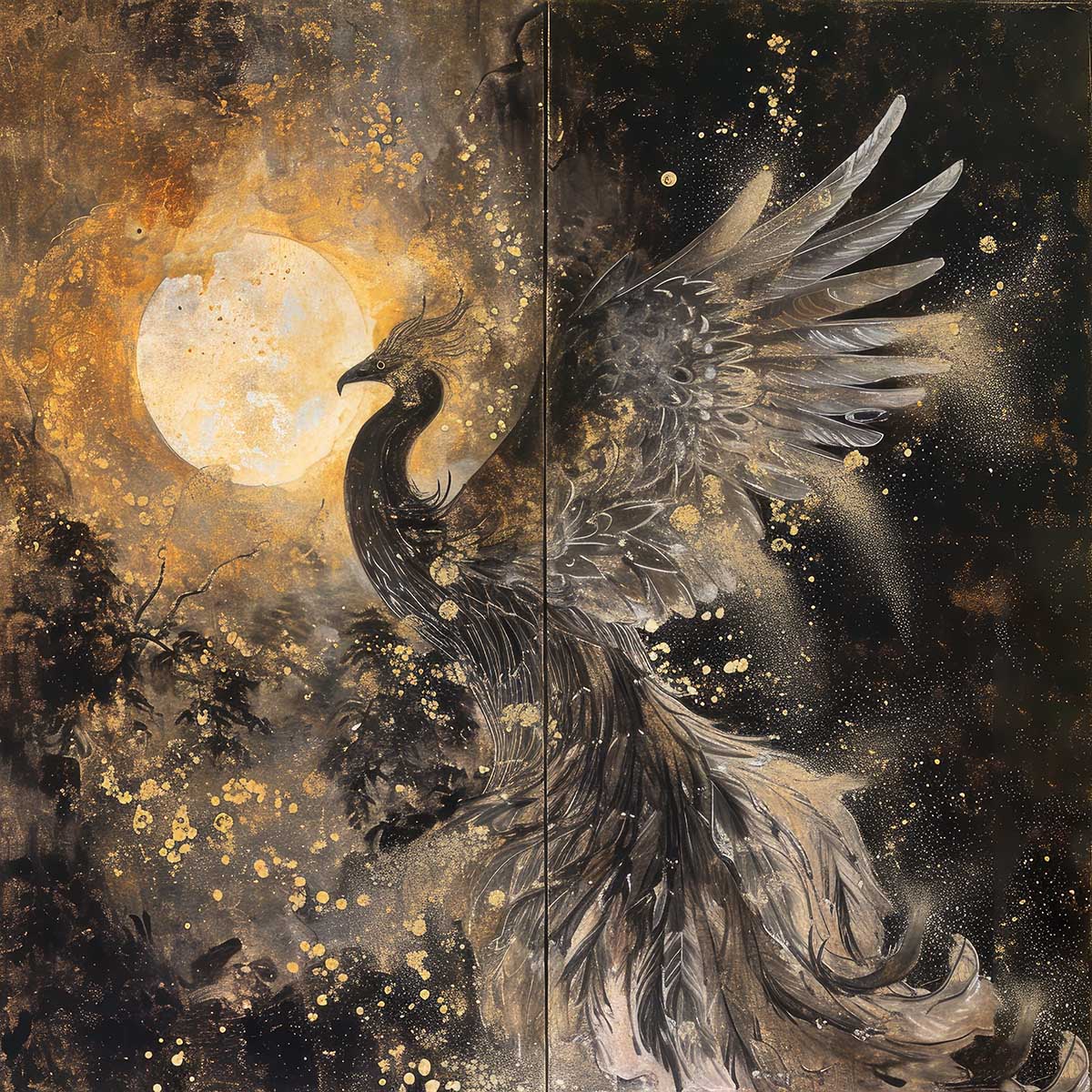 鳳凰 ほうおう フェニックス 開運 正方形ポスター 豪華 絵画風 掛け軸風 浮世絵 金運 開運 グッズ 魔除け 鬼門 風水 幸せ 幸福 金 ゴールド 福 四角 デザイン ポスター スクエア インテリア デザイン プリント お洒落 かっこいい【sq-poster-1394】