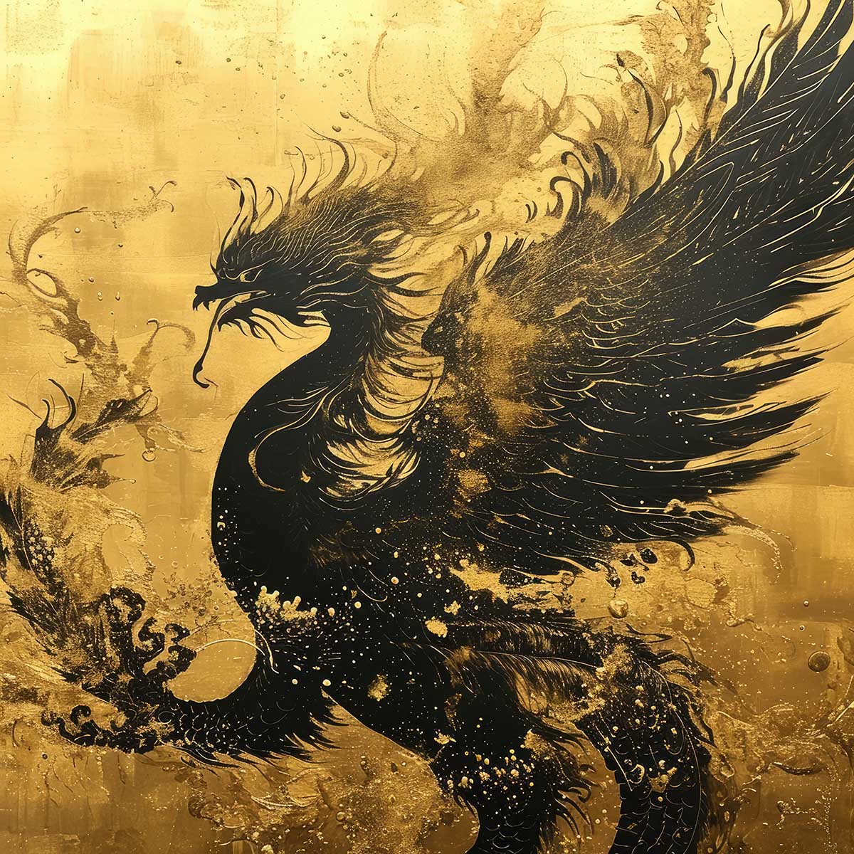 鳳凰 ほうおう フェニックス 開運 正方形ポスター 豪華 絵画風 掛け軸風 浮世絵 金運 開運 グッズ 魔除け 鬼門 風水 幸せ 幸福 金 ゴールド 福 四角 デザイン ポスター スクエア インテリア デザイン プリント お洒落 かっこいい【sq-poster-1399】
