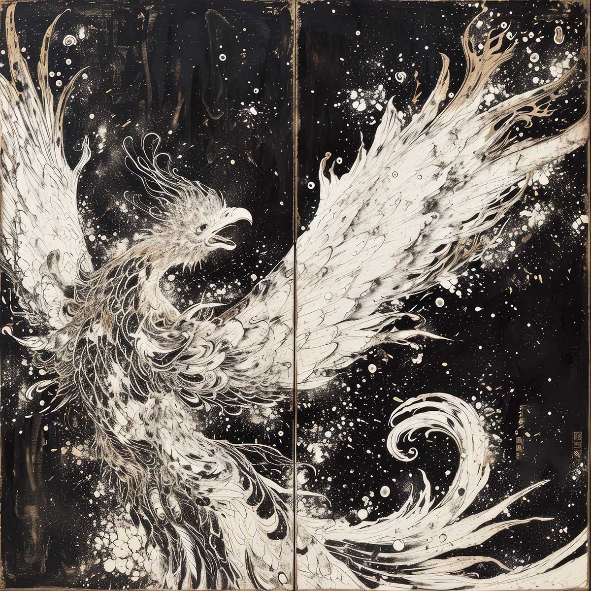 鳳凰 ほうおう フェニックス 開運 正方形ポスター 豪華 絵画風 掛け軸風 浮世絵 金運 開運 グッズ 魔除け 鬼門 風水 幸せ 幸福 金 ゴールド 福 四角 デザイン ポスター スクエア インテリア デザイン プリント お洒落 かっこいい【sq-poster-1403】