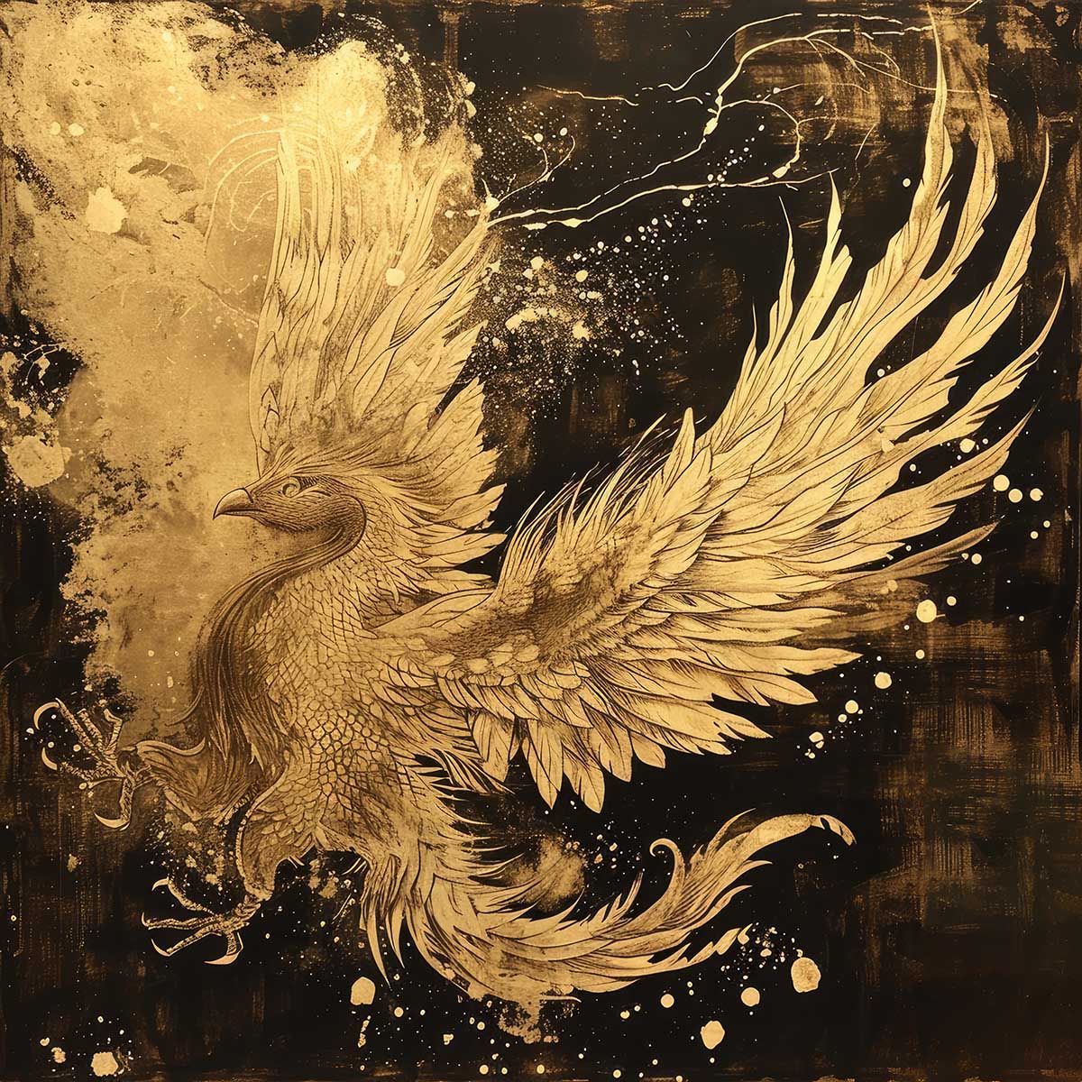 鳳凰 ほうおう フェニックス 開運 正方形ポスター 豪華 絵画風 掛け軸風 浮世絵 金運 開運 グッズ 魔除け 鬼門 風水 幸せ 幸福 金 ゴールド 福 四角 デザイン ポスター スクエア インテリア デザイン プリント お洒落 かっこいい【sq-poster-1405】