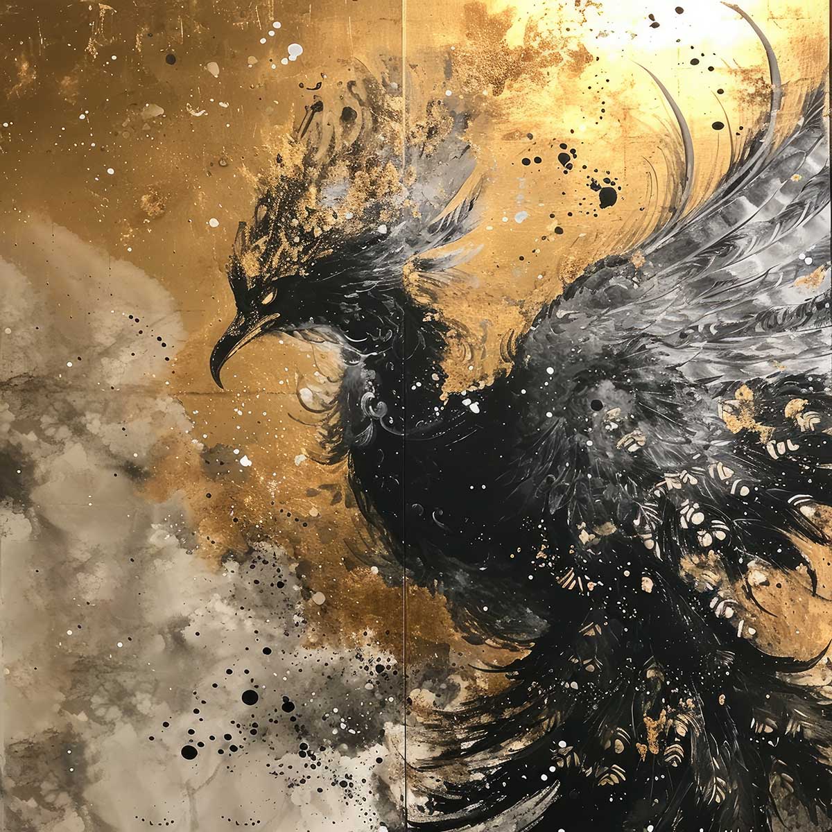 鳳凰 ほうおう フェニックス 開運 正方形ポスター 豪華 絵画風 掛け軸風 浮世絵 金運 開運 グッズ 魔除け 鬼門 風水 幸せ 幸福 金 ゴールド 福 四角 デザイン ポスター スクエア インテリア デザイン プリント お洒落 かっこいい【sq-poster-1410】｜ファッションポスターEFPI