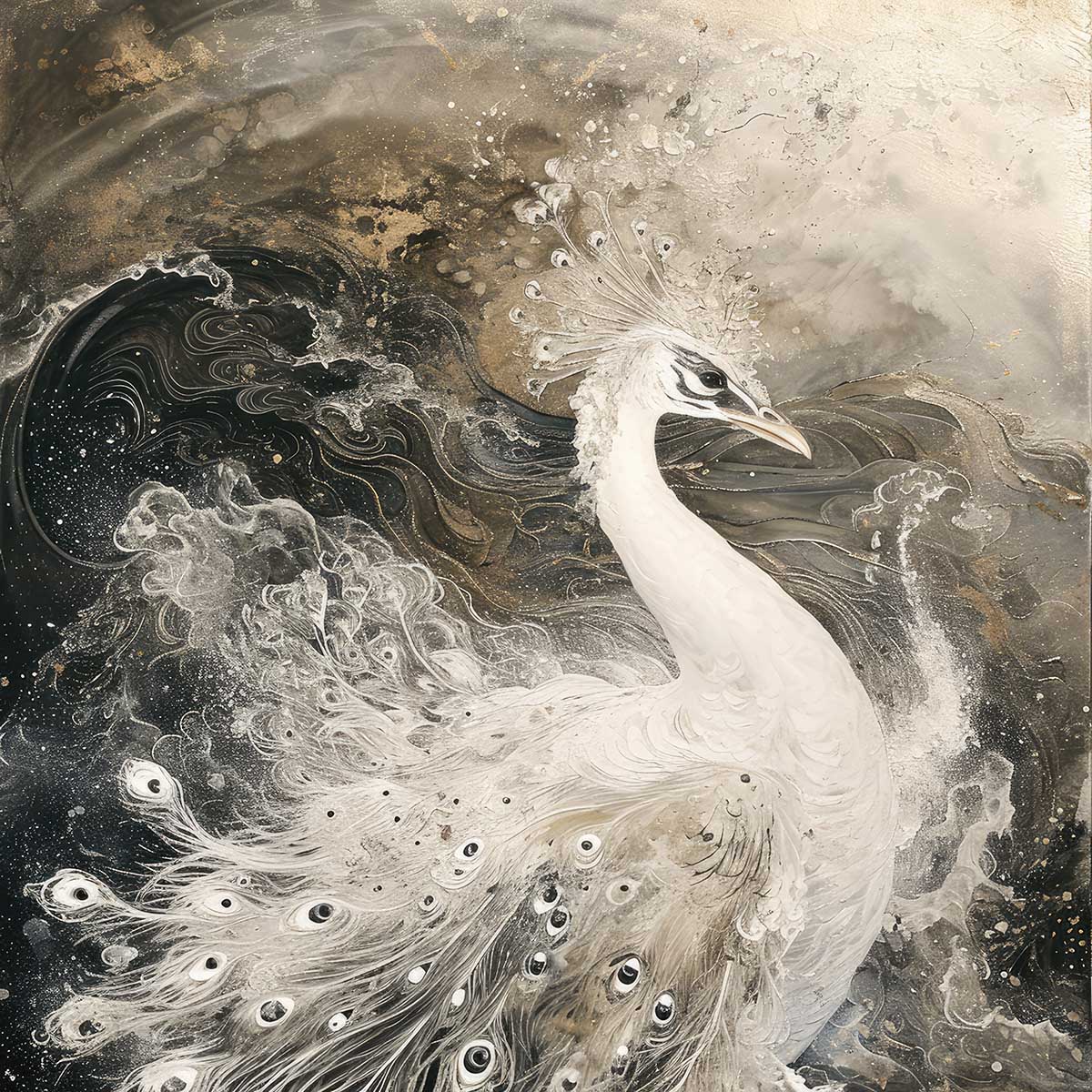 縁起物 孔雀 クジャク 正方形ポスター 豪華 絵画風 掛け軸風 浮世絵 金運 開運 グッズ 魔除け 鬼門 風水 幸せ 幸福 金 ゴールド 福 四角 デザイン ポスター スクエア インテリア デザイン プリント お洒落 かっこいい【sq-poster-1416】|ファッションポスターEFPI