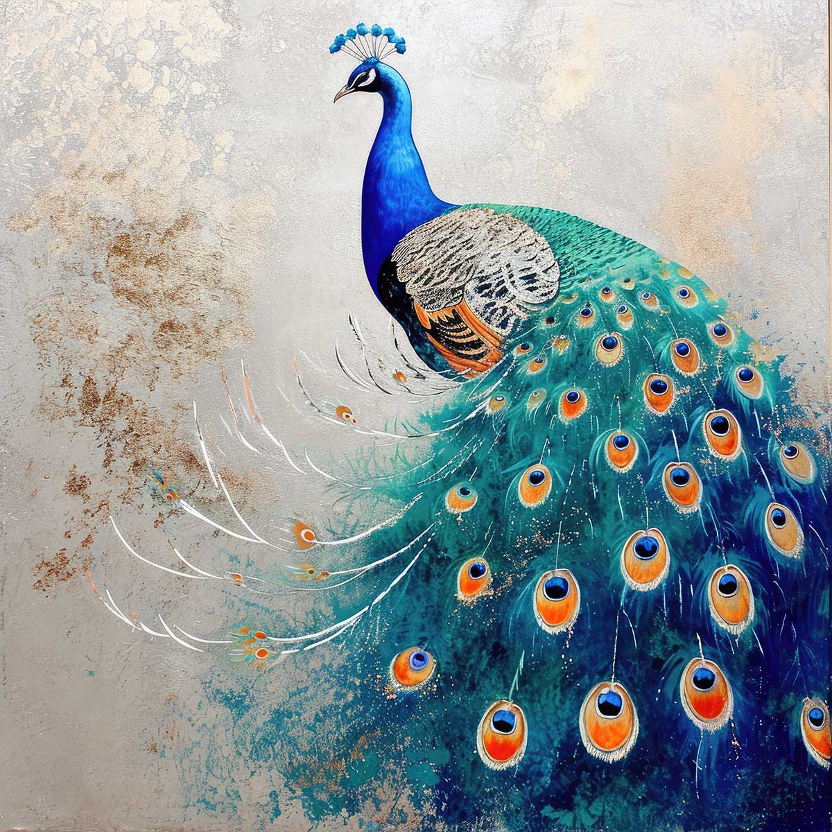 縁起物 孔雀 クジャク 正方形ポスター 豪華 絵画風 掛け軸風 浮世絵 金運 開運 グッズ 魔除け 鬼門 風水 幸せ 幸福 金 ゴールド 福 四角 デザイン ポスター スクエア インテリア デザイン プリント お洒落 かっこいい【sq-poster-1422】|ファッションポスターEFPI